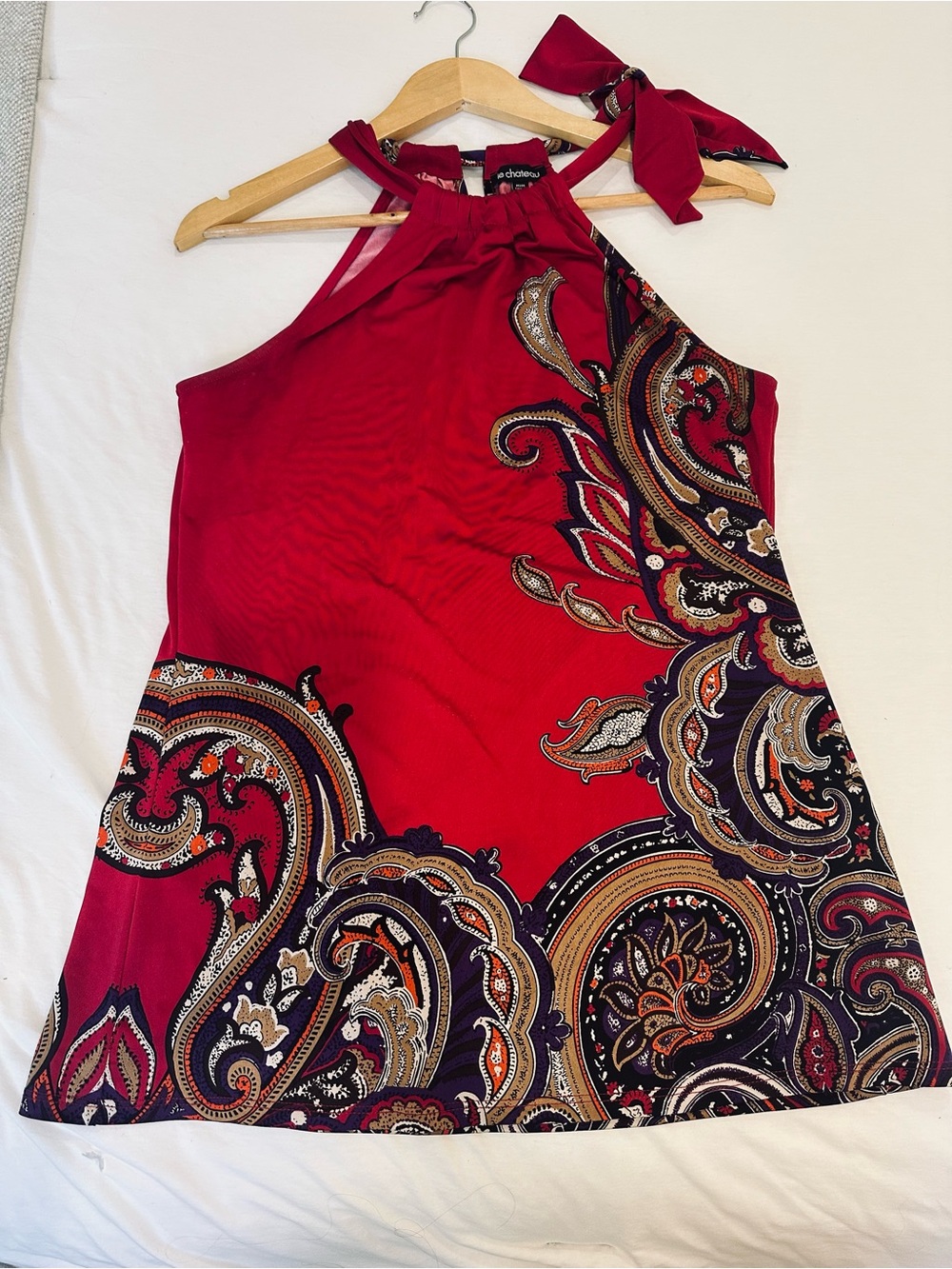 Wine Coloured Paisley Halter Neck Tank Top